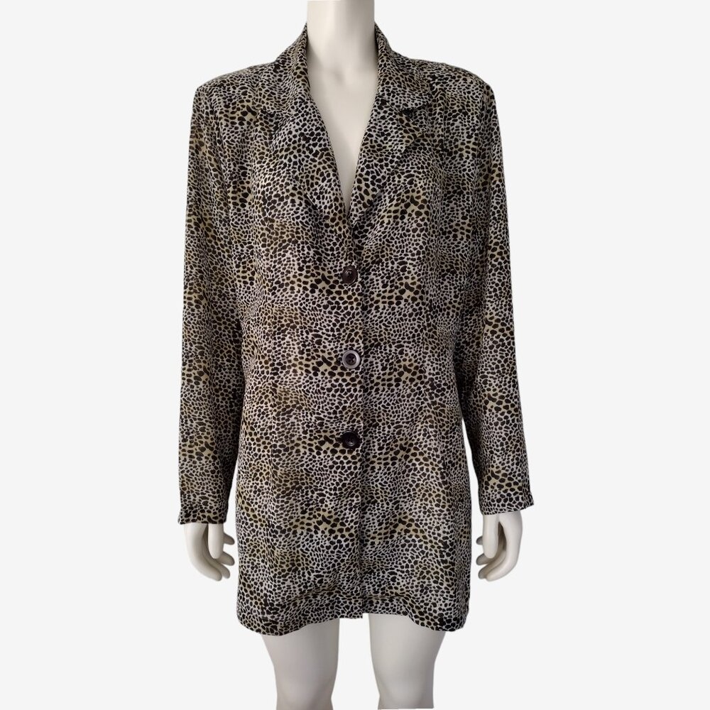 Vintage 1980s Cheetah Print Lightweight Button Down Tunic Jacket 2X